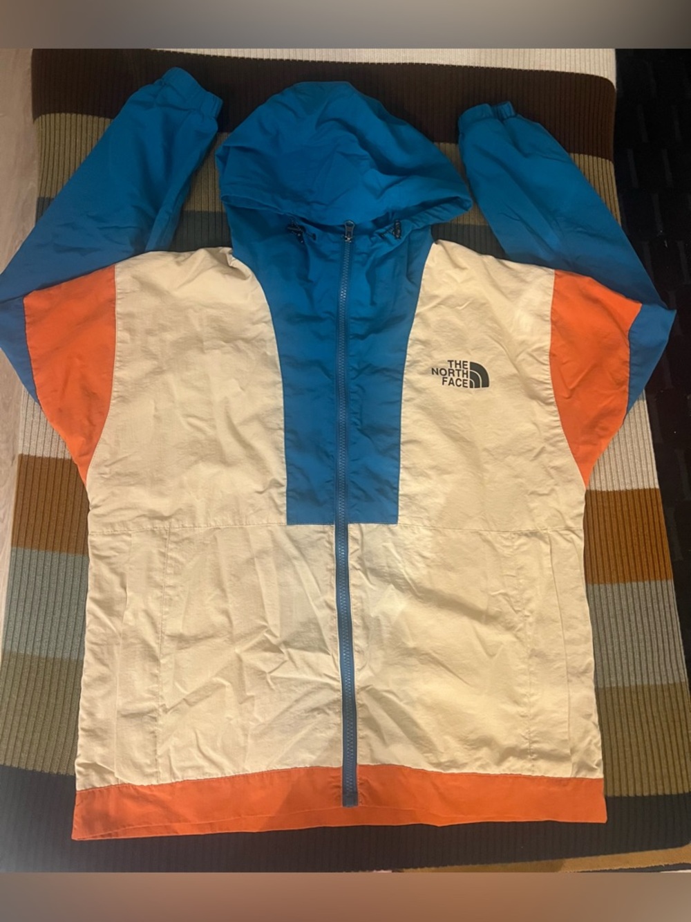 The North Face Colorblock Hooded Jacket - Blue, White, Orange